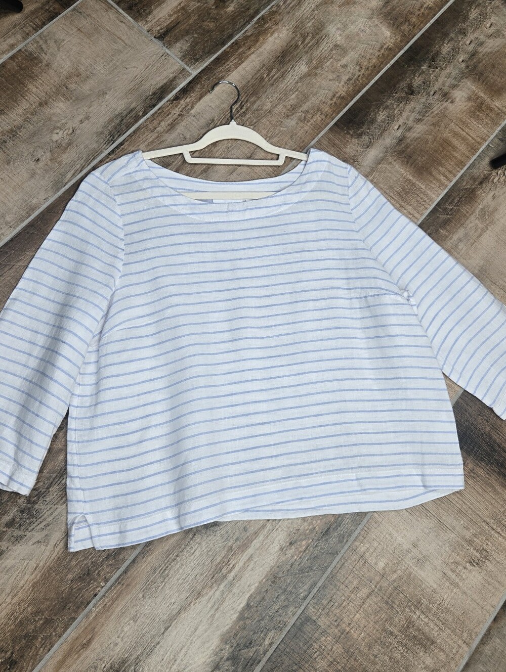 Martha Stewart Collection 100% Linen Top Boxy Crop Blouse White Stripes size XL - Picture 14 of 14